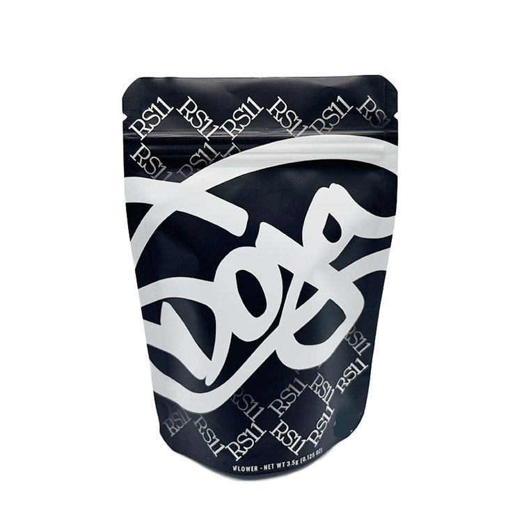 Black doja RS11 3.5g empty mylar bags stand up smell proof edible zip plastic packaging bag bottom printed logo
Black doja RS11 3.5g empty mylar bags stand up smell proof edible zip plastic packaging bag bottom printed logo