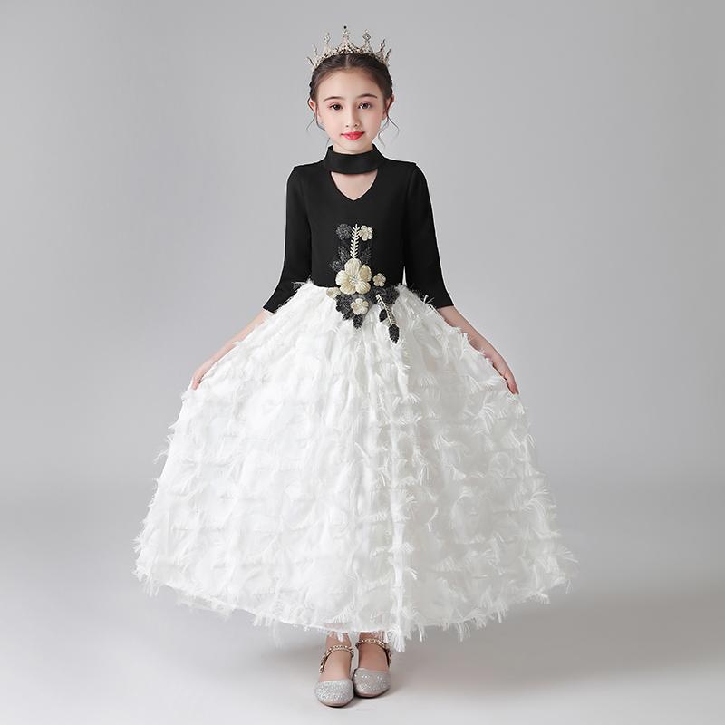Girl's Dresses Flower Girl Illusion Embroidery O-Neck Half Princess Floor-Length Tulle Lace Luxury Black Vintage Kids Party Gown H643
Girl's Dresses Flower Girl Illusion Embroidery O-Neck Half Princess Floor-Length Tulle Lace Luxury Black Vintage Kids Party Gown H643