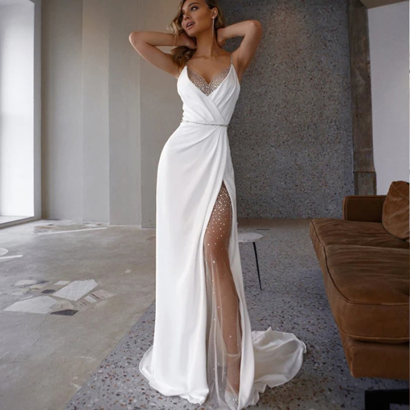 Spaghetti Evening Party Two-layers Of Dresses Custom Made Cultivate One's Morality Break Gowns High Quality