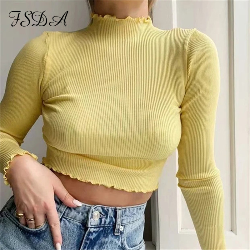 women 2021 long sleeve crop ruffles casual autumn winter t shirts lady fashion knitted basic tee turtleneckhigh quality, White
women 2021 long sleeve crop ruffles casual autumn winter t shirts lady fashion knitted basic tee turtleneckhigh quality, White