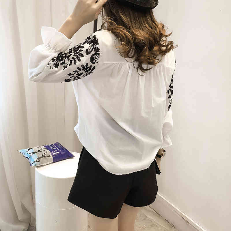 Fashion Korean Flower Female Clothing Embroidery Blouse Shirt Cotton Embroidered Tops Style Fresh shirt 529E 25 210518