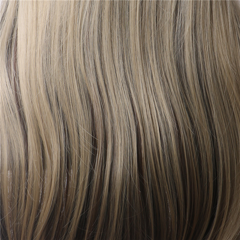 Synthetic Wig With Bangs Female Cosplay Women's Wigs Long Straight Hair Ombre Blonde Black Mix Color Dark Brown