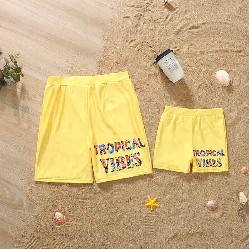 Family Matching Swimsuits Mother Daughter Swimwear Mom Dad and Me Boys Girls Father Son Swim Color letter Couples Beachwear 210417