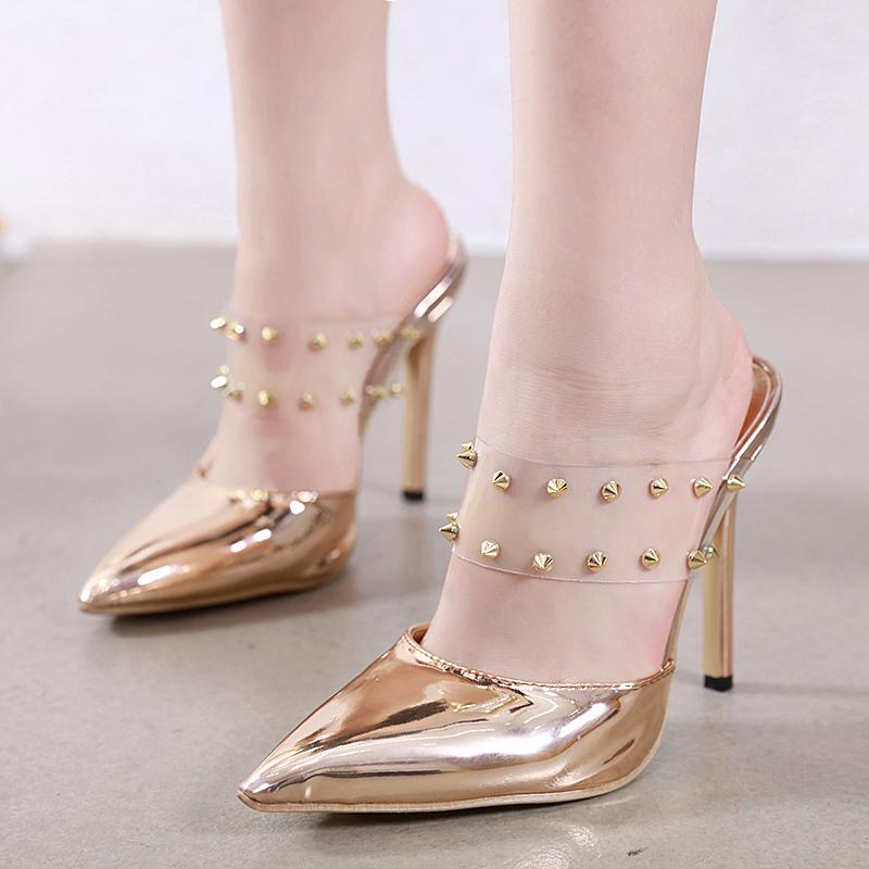Slippers Summer Pointed Toe Transparent Rivet Women's Sandals Stiletto High Heels Slides Shoes D'orsay, Black
Slippers Summer Pointed Toe Transparent Rivet Women's Sandals Stiletto High Heels Slides Shoes D'orsay, Black