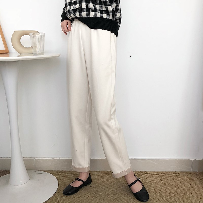 All Match Casual High Waist Pants Solid Chic Straight Velvet Elegant Minimalist Thicken Women Trousers 210421