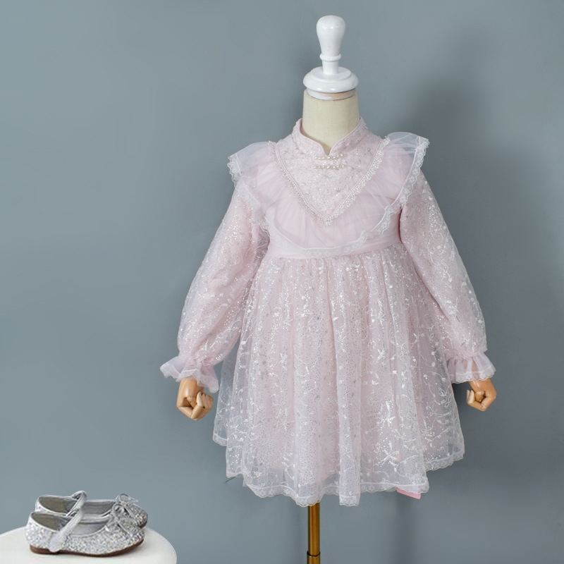 Girl's sweet princess mesh dress new Pearl Ruffle temperament Sequin skirt, Pink-purple
Girl's sweet princess mesh dress new Pearl Ruffle temperament Sequin skirt, Pink-purple