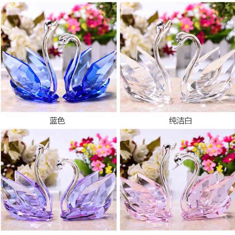 2Pcs Crystal Swans Ornaments Glass Figurines Paperweight Crafts Fengshui Home Decoration Wedding Valentine's Day Gifts Souvenir 210804