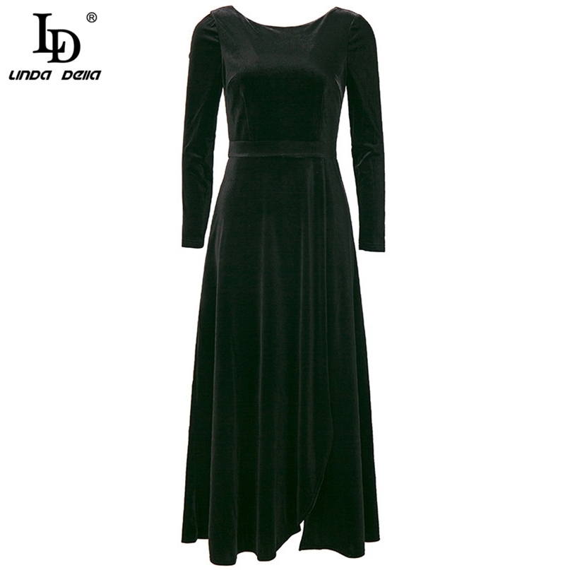 Fashion Runway Summer Black Elegant Velvet Dress Women Long sleeve High Waist Party Vintage Midi Vestidos 210522