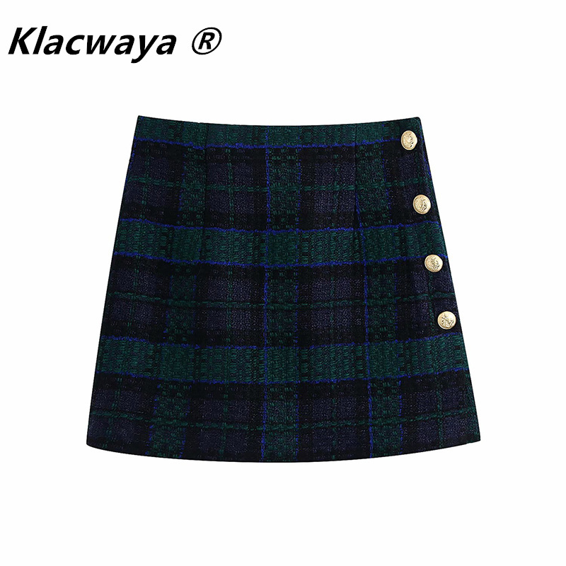 Women Mini Skirt Vintage Plaid Print Tweed Back Zipper High Waist Slim Faldas Mujer Side Buttons Chic s 210521, Dark green
Women Mini Skirt Vintage Plaid Print Tweed Back Zipper High Waist Slim Faldas Mujer Side Buttons Chic s 210521, Dark green