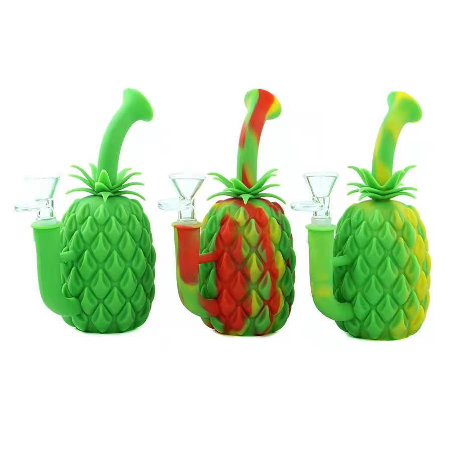 

Wholesale small silicone Hookahs 7''*2.6'' Pineapple Water Pipe Bong with 14mm galss bowl Accessories for smoke Tobacco Smoking dab rig