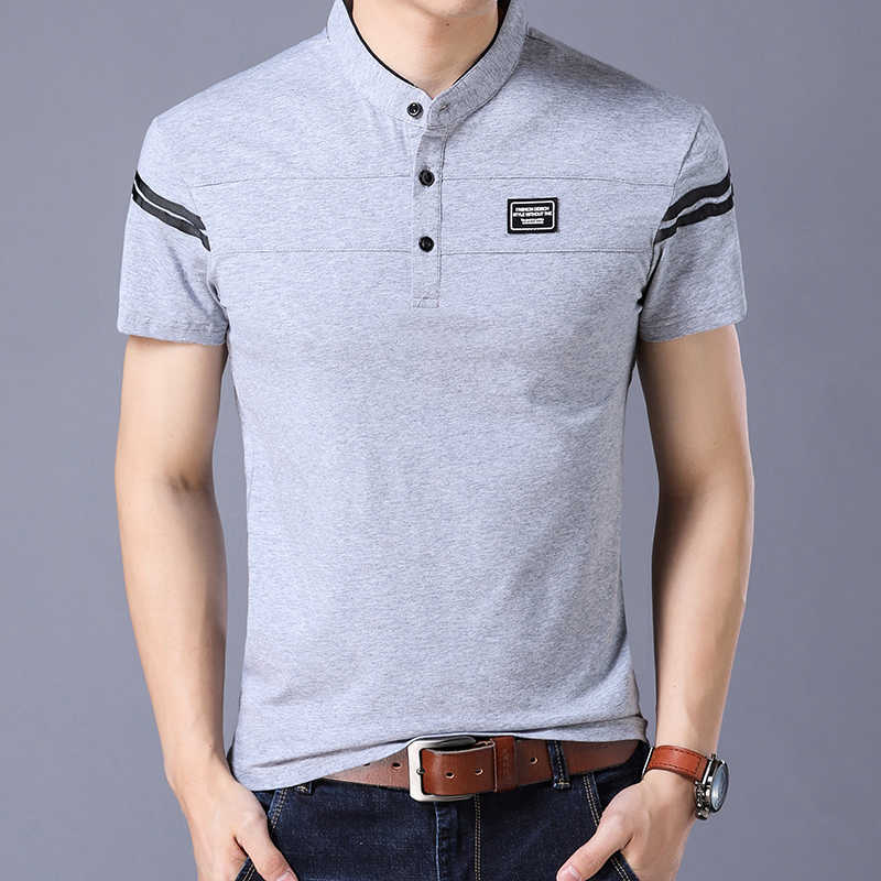 Liseaven Men's T Shirt Short Sleeve Mandarin Collar T-Shirt Tops & Tees Male Tshirts Men Clothing 210629