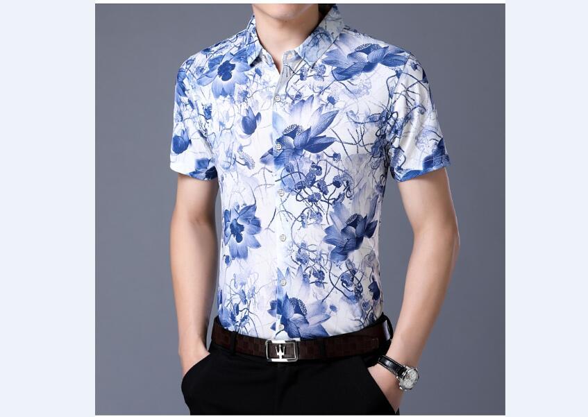Fashion Summer Mens Floral Clothes Man Causal Short Sleeve Shirt Printing Flowers Dress Shirts Men's Casual