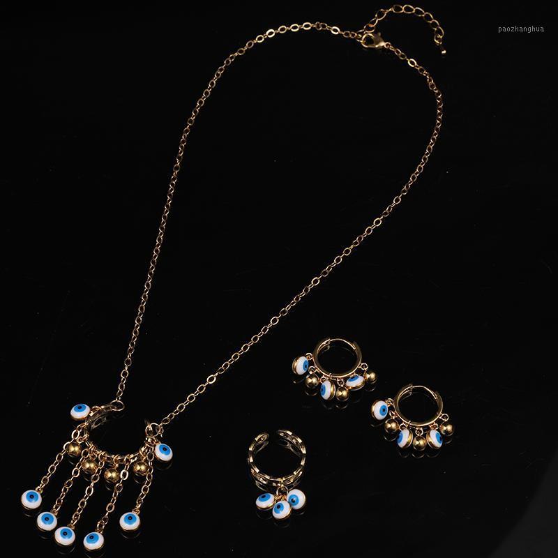 Earrings & Necklace Turkish Evil Eye Earring Ring Set Plated Gold Blue Tassels Pendant Ethnic Wedding Jewelry Sets, Silver
Earrings & Necklace Turkish Evil Eye Earring Ring Set Plated Gold Blue Tassels Pendant Ethnic Wedding Jewelry Sets, Silver