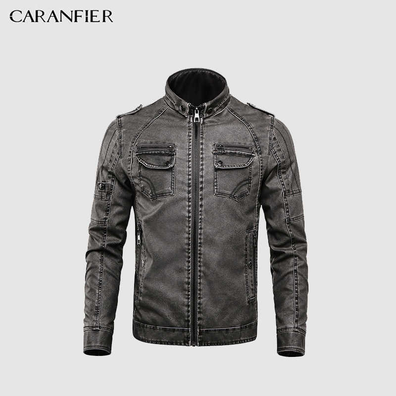 CARANFIER Mens Wash Leather Jackets Winter Men Faux Fleece Plus Thick Warm Coat Biker Motorcycle Male Classic Jacket Top Quality 211018