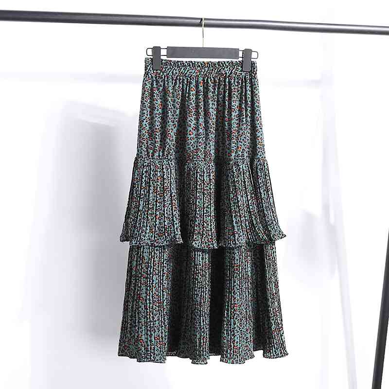 Fashion skirts womens clothing high waist white dot black chiffon ruffles leopard summer Pleated 3505 50 210510