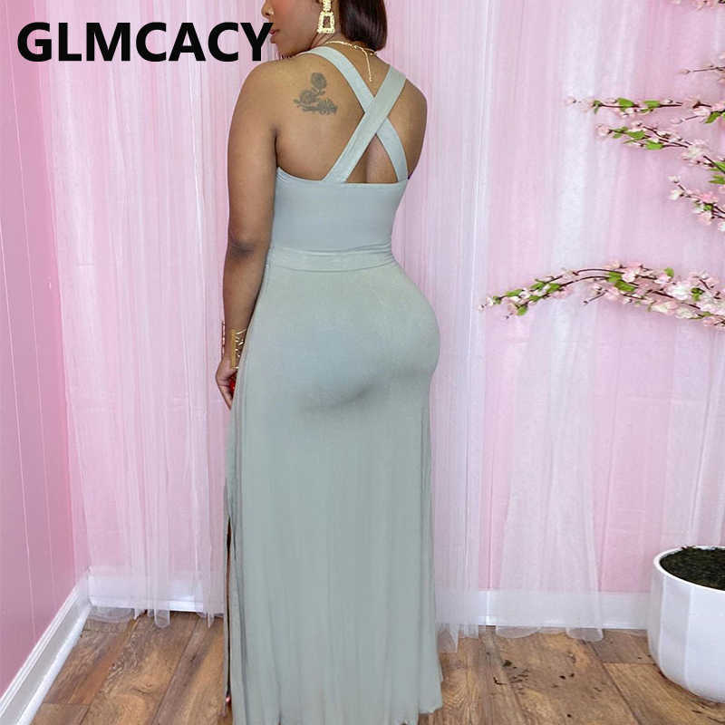 Summer Crisscross Back Slit Maxi Dress Classy Evening Party Long Vestidos 210702