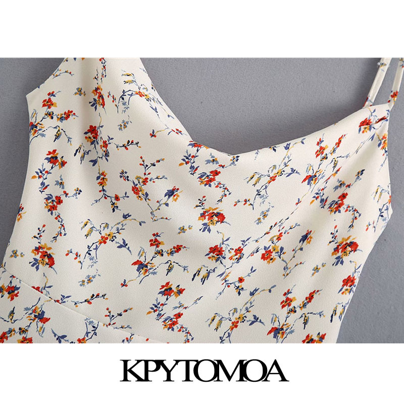 Women Chic Fashion Floral Print Midi Dress Backless Side Zipper Spaghetti Strap Female Dresses Vestidos 210420