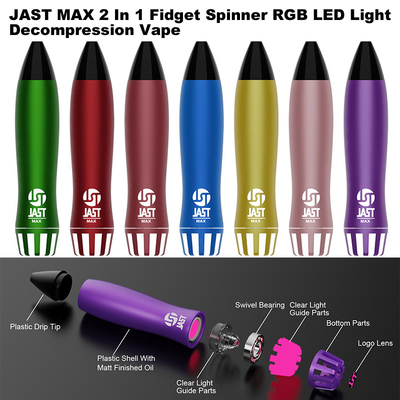 Authentic Jast Max 2 In 1 Fidget Spinner RGB LED Light E Cigarettes disposable vape Pen 2000 Puffs 900 mAh Battery 6ml capacity pod VS puff
Authentic Jast Max 2 In 1 Fidget Spinner RGB LED Light E Cigarettes disposable vape Pen 2000 Puffs 900 mAh Battery 6ml capacity pod VS puff