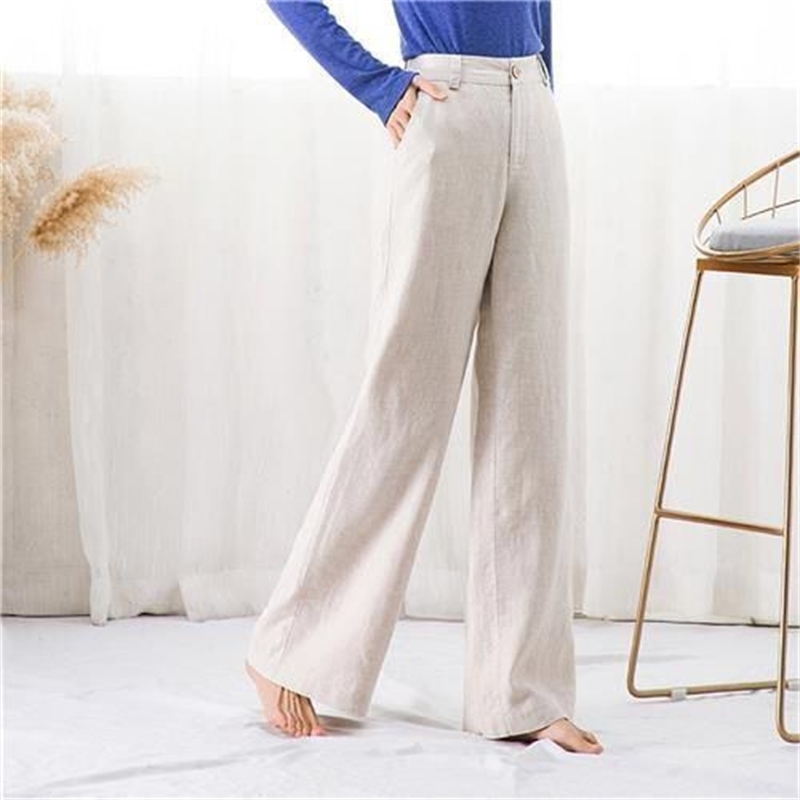 Summer Korea Fashion Women Pants Plus Size High Waist thin cotton linen Wide Leg all-matched Casual Straight Trousers D162 210512