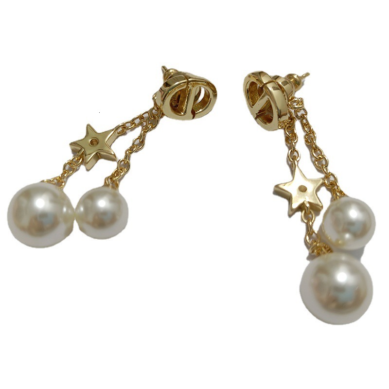 2021 gold earrings CD letter pearl tassel two high grade fan for women