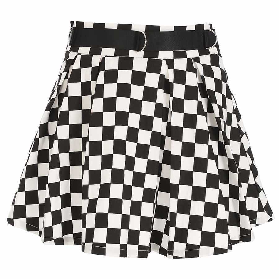 DICLOUD Pleated Checkerboard Skirts Womens Harajuku High Waisted Skirt Casual Dancing Korean Sweat Short Summer Mini 210619