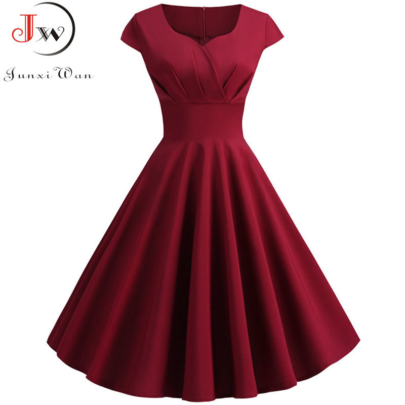 Pink Summer Dress Women V Neck Big Swing Vintage Dress Robe Femme Elegant Retro pin up Party Office Midi Dresses Plus Size 210409