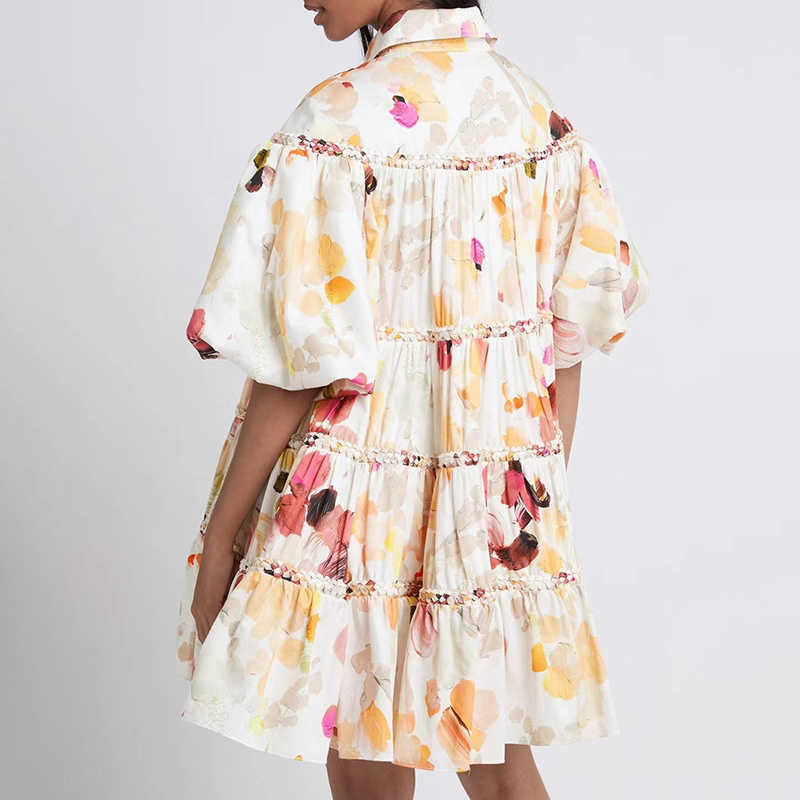 DEAT Women Dress Lapel Three Quarter Sleeve Arrivals Lady Temperament Fashion Spring Summer 11D1823 210709