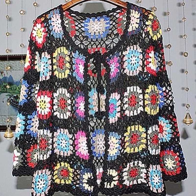 Hollow crochet sweater jacket spring and autumn fashion women's loose ethnic style cardigan casual 210914