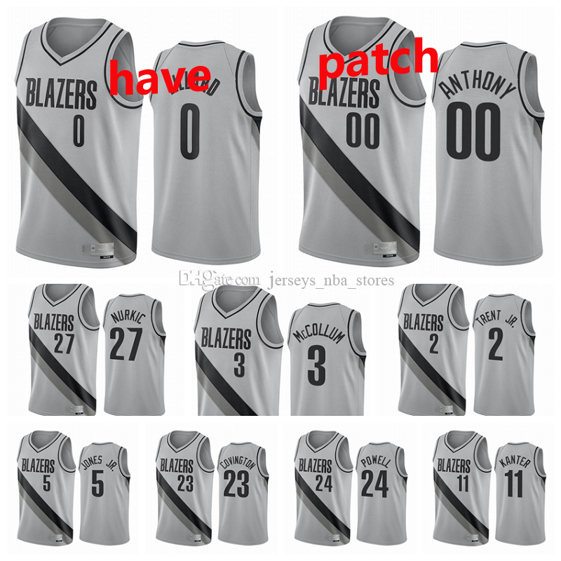 2020-21 Portland Trail Blazers Men Damian Lillard C.J. McCollum Carmelo Anthony Jusuf Nurkic Gary Trent Jr. Earned Edition Gray