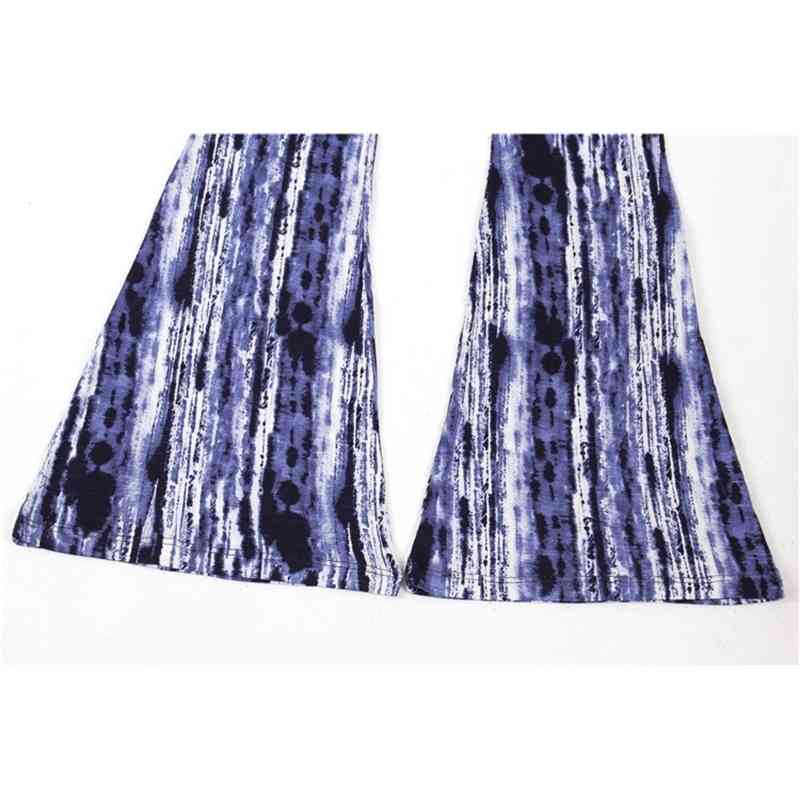 Holiday Blue Tie-dye Vertical Stripe Print Flare Pants Women BOHO Tribal African Hippie Bell Leggings Bottom Long Trousers 210429