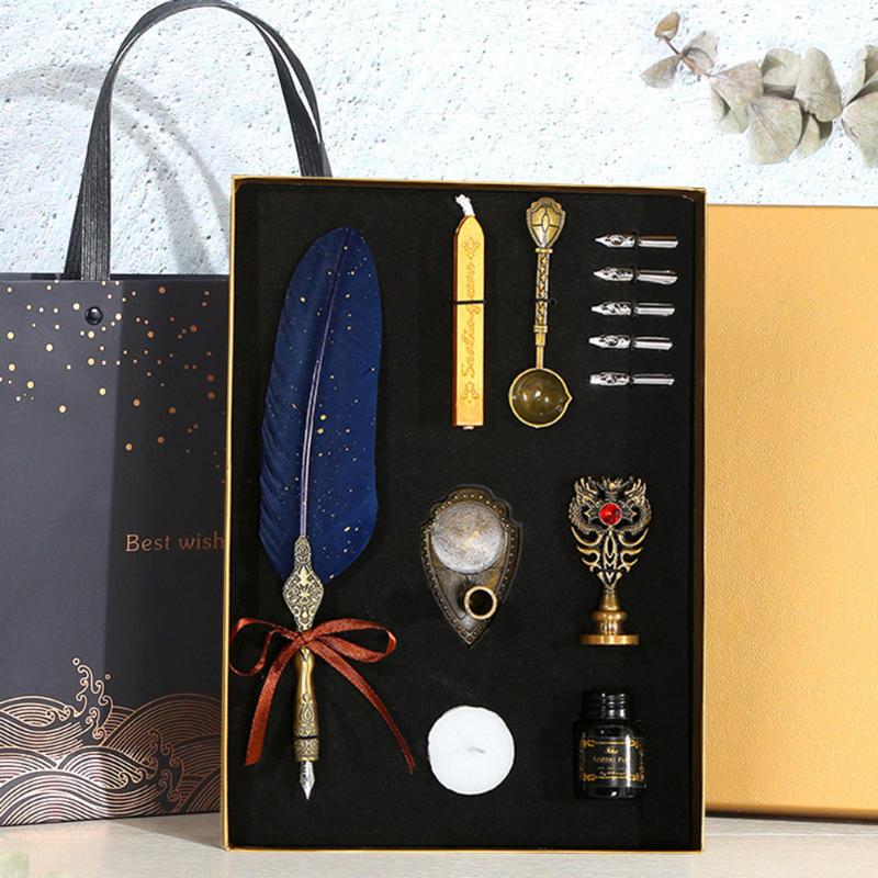 Party Favor Pen Set Vintage Sprinkling Gold Feather Ink Bottle Luxury Fountain Calligraphy Writing Dip Birthday Gift Box With Nib
Party Favor Pen Set Vintage Sprinkling Gold Feather Ink Bottle Luxury Fountain Calligraphy Writing Dip Birthday Gift Box With Nib