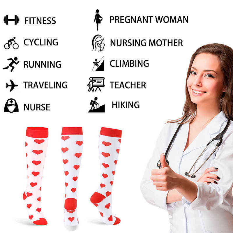 3/5/6/7/8 Pairs Lot Pack Women Men Compression Socks Stockings Elastic Sports Beautiful Leg Running Nurse Climbing Cycling Socks 220105