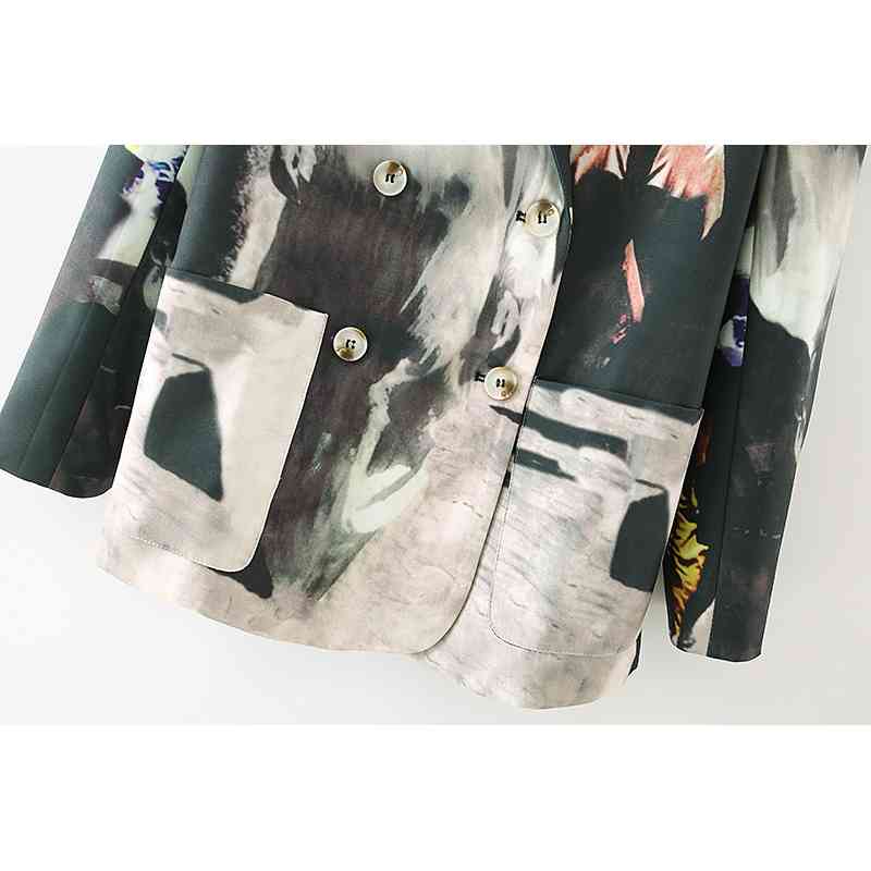 Streetwear Women Tie-Dye Print Blazers Fashion Ladies Striped Patchwork Jacket Causal Female Chic Double Breasted Coat 210430