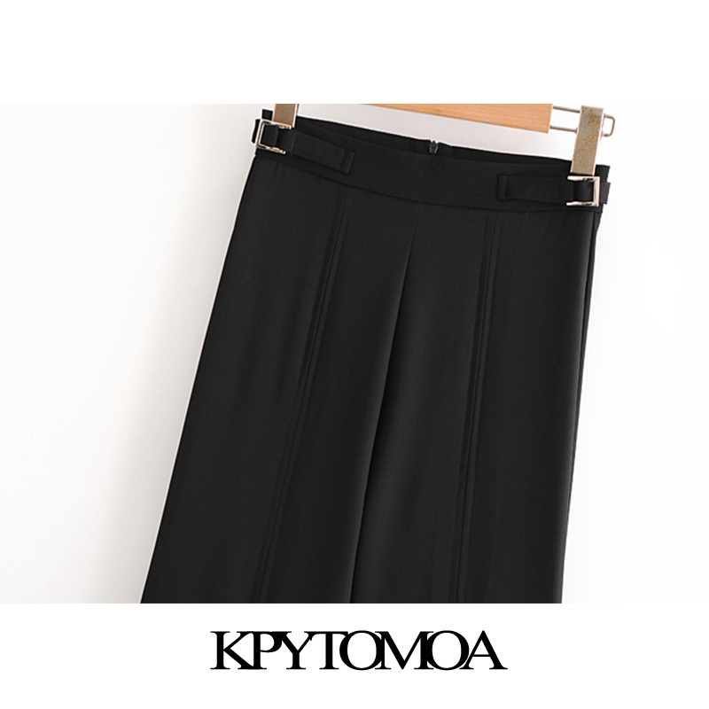 Women Fashion With Buckles Pleated Wide Leg Pants High Waist Back Zipper Female Ankle Trousers Mujer 210420