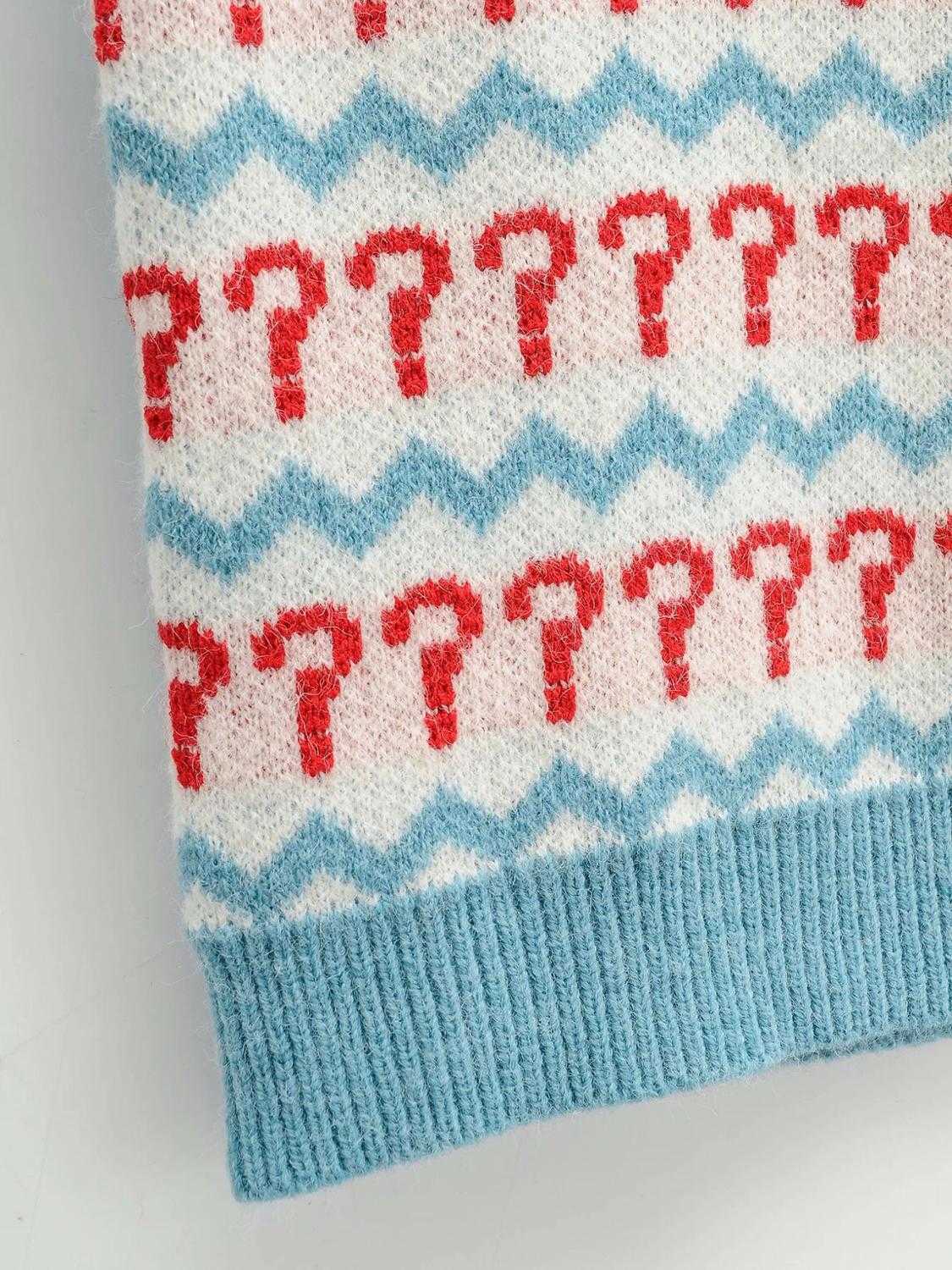 Preppy Style Jacquard Geometric Knitted Sweater Vest Women 90's Vintage Korean Clothing Striped V Neck Tank Top Y2K Knitwear 210819