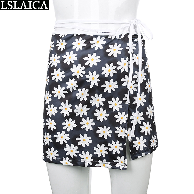 Fashion 2 piece set women short strapless top&short skirt casual elegant two small daisies print sexy s 210520