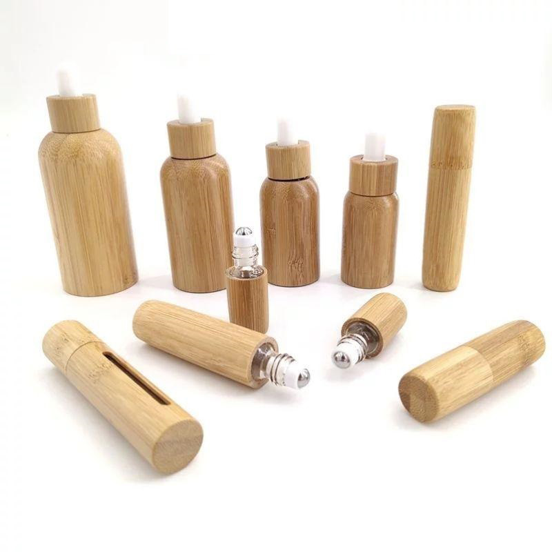 5ml 10ml Full natural bamboo Essential Oil Roller-ball Bottle carved window Clear Glass Roll On Perfume Bottles Stainless Steel Rollers Ball