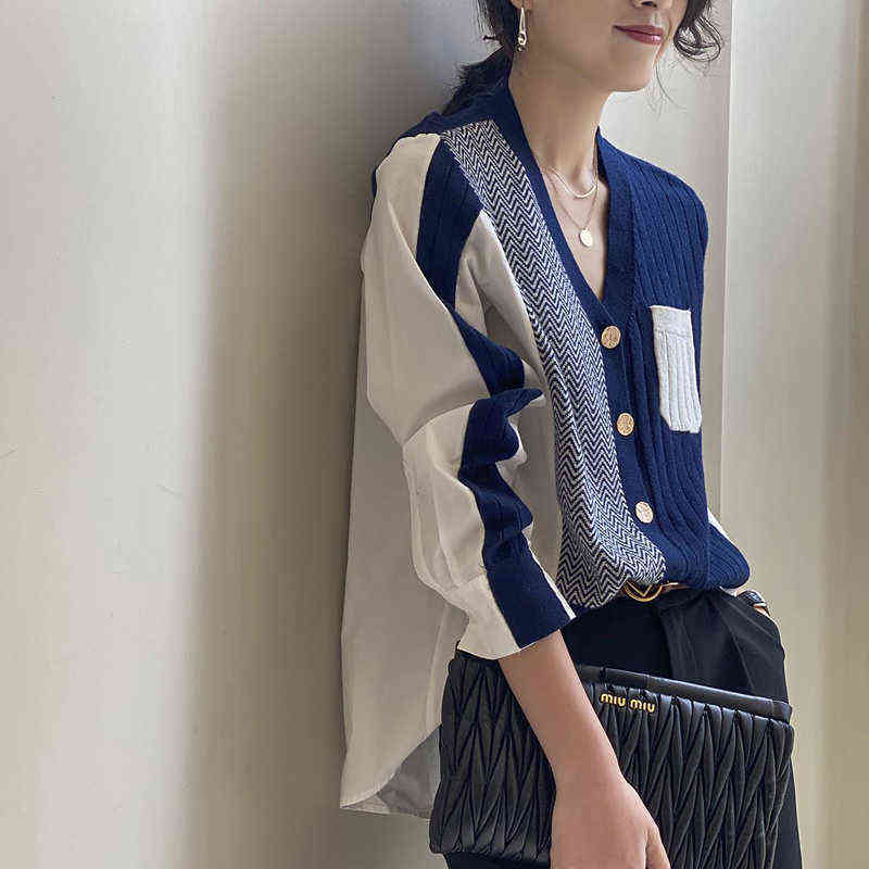 Zoki Patchwork Women Cardigans Sweater Fashion Irregular Autumn Knitted Buttons Chic Korean Loose Winter Female Long Sleeve Tops 211117