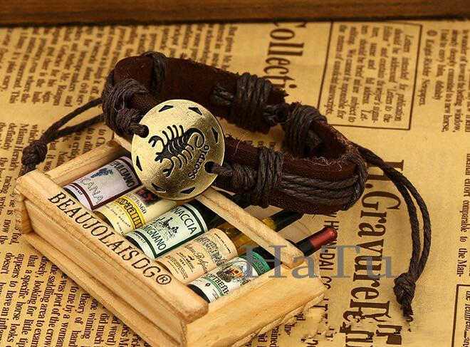 Twelve Constellations Leather Bracelets Leather Wrap Bracelets zodiac Leather Bracelet For Men