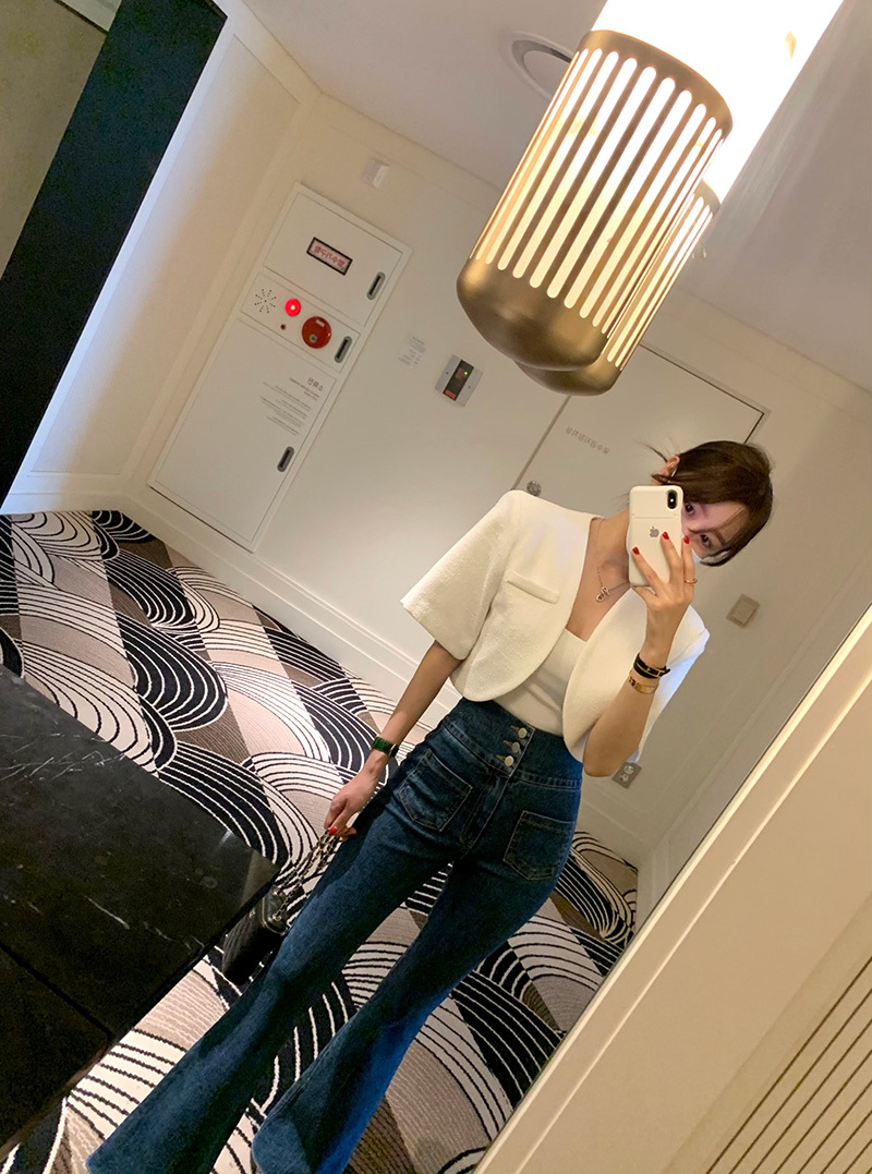 Women Jackets Summer Korean Chic Female V-Neck Short Sleeved Casual Cardigan Coats 210519