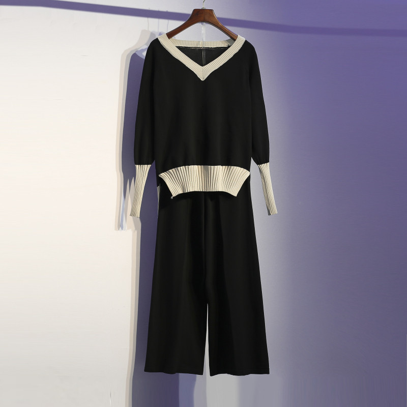 Comelsexy Plus Size Two Piece Set Top And Pants Knitted Women's Sweater Tracksuit For Women Casual Matching Sets Autumn Pant Set 210515