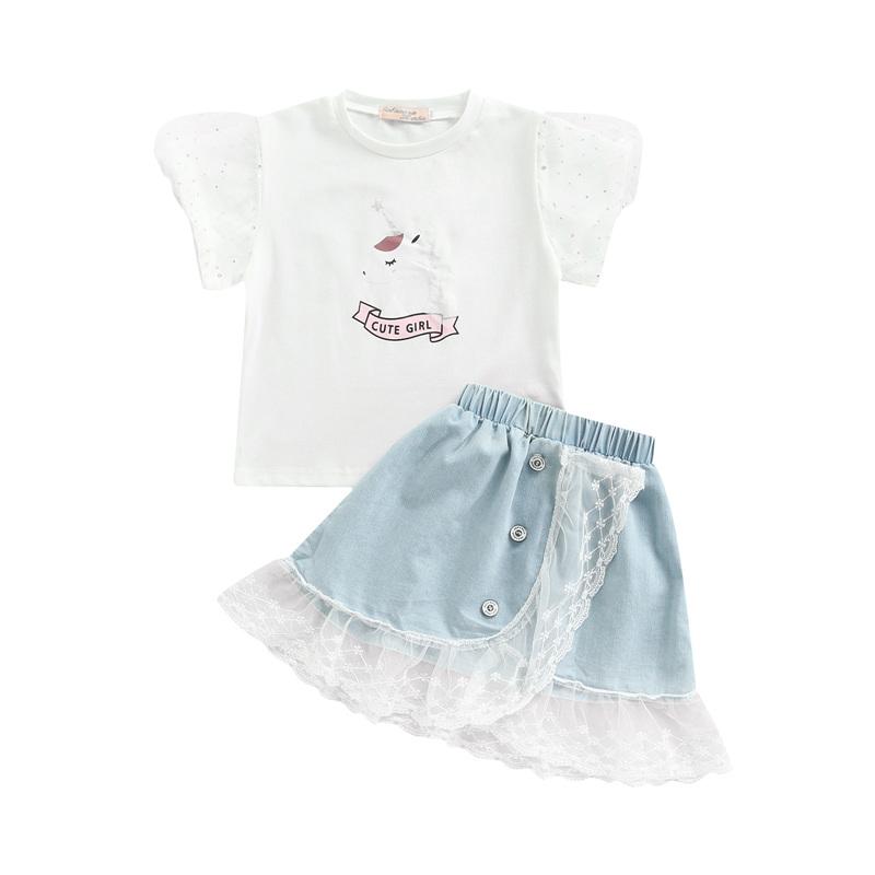 Clothing Sets 2Pcs Girls Summer Skirt Set Mesh Stitching Cartoon Print Short Sleeve Tops + Elastic Waist Denim For Kids 2-7 Years, White
Clothing Sets 2Pcs Girls Summer Skirt Set Mesh Stitching Cartoon Print Short Sleeve Tops + Elastic Waist Denim For Kids 2-7 Years, White