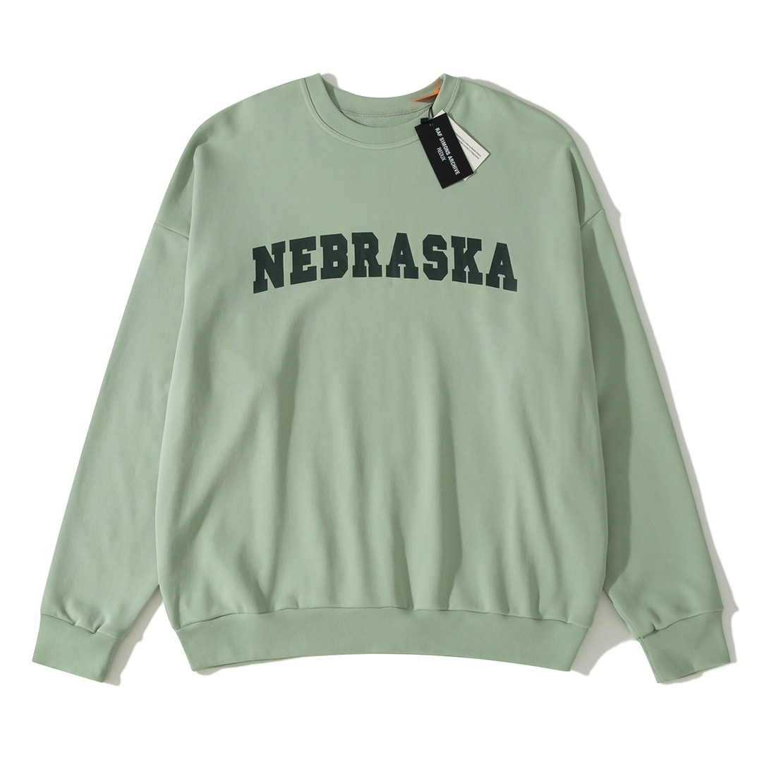 FALECTION MENS 21SS RAFSIMONS nebraska PRINTED OVERSIZED SWEATSHIRT, Green 
FALECTION MENS 21SS RAFSIMONS nebraska PRINTED OVERSIZED SWEATSHIRT, Green