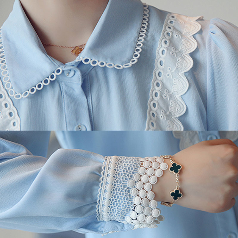Blouse Women Spring Chiffon Shirt for Tops Button Solid Long Sleeve Ladies Lace Blusas Mujer De Moda 7962 50 210508