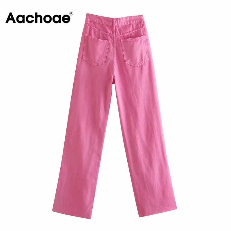 Aachoae Women Wide Leg Jeans Fashion High Waist Cotton Long Denim Pants Pockets Casual Straight Loose Trousers Pantalon 210922