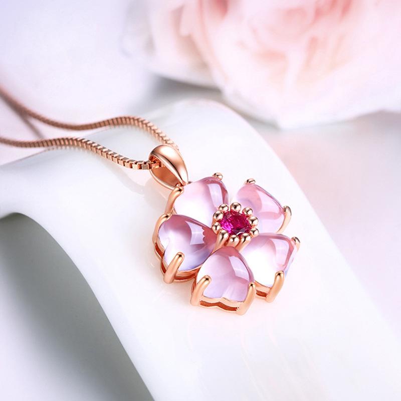Pendant Necklaces Cute Female Moonstone Crystal Necklace Classic Rose Gold Color Wedding For Women Pink Flower Chain, Silver
Pendant Necklaces Cute Female Moonstone Crystal Necklace Classic Rose Gold Color Wedding For Women Pink Flower Chain, Silver