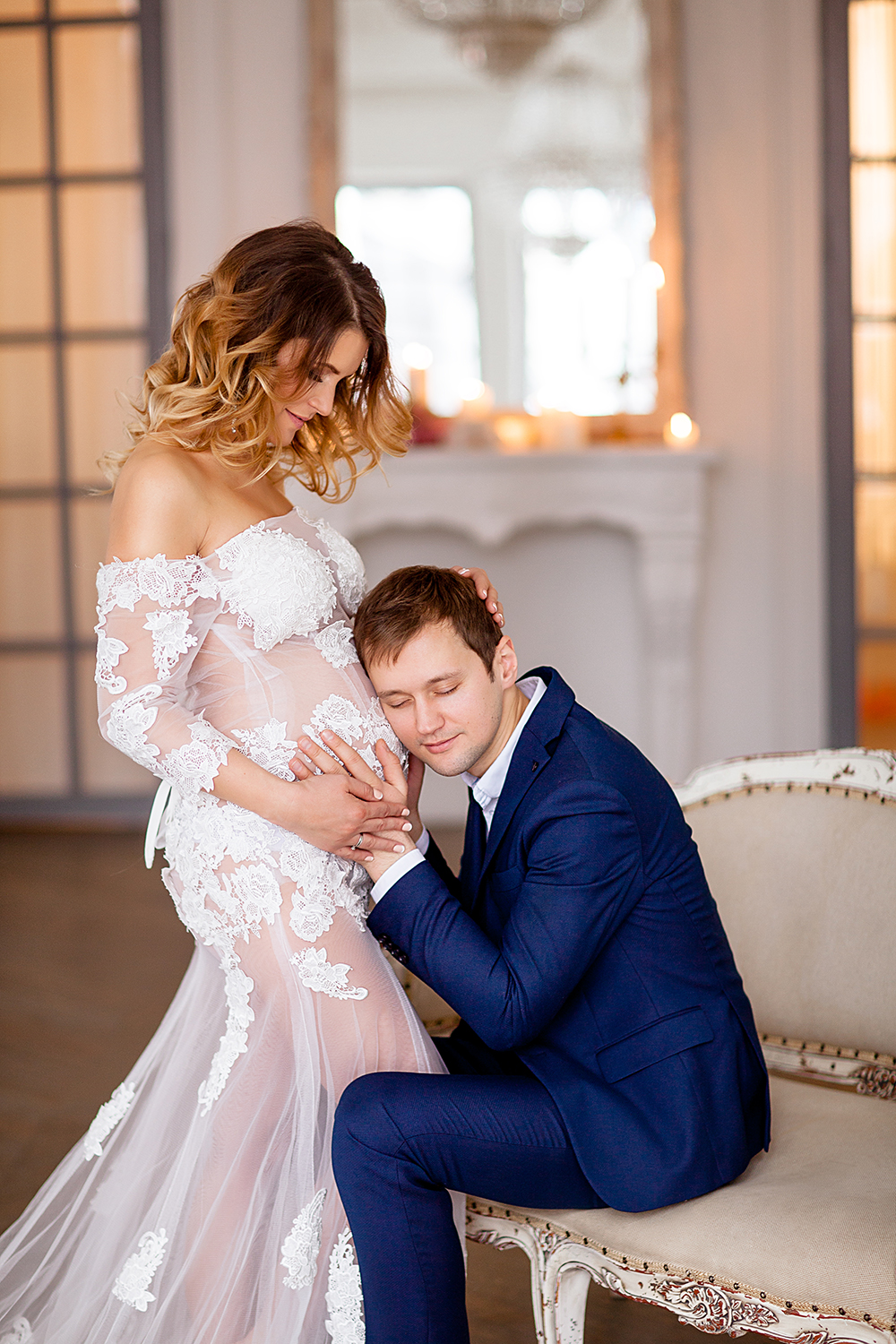 Off Shoulder Tulle Sleepwear Robes Maternity Women Lace Appliques Long Sleeve Bridal Pregnant Photoshoot Dress See Through Evening Party Gowns