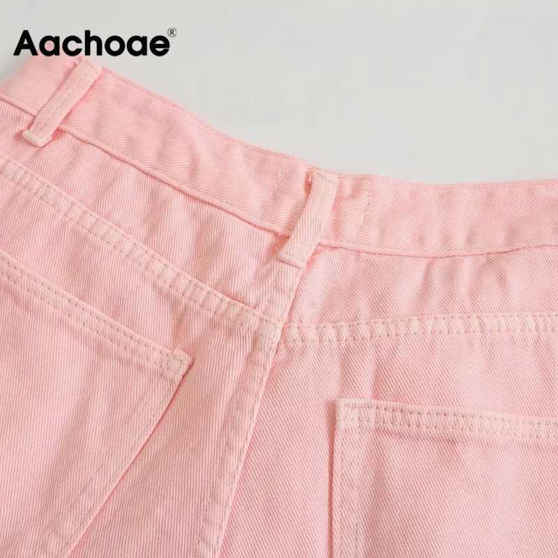 Aachoae Women Wide Leg Jeans Fashion High Waist Cotton Long Denim Pants Pockets Casual Straight Loose Trousers Pantalon 210922