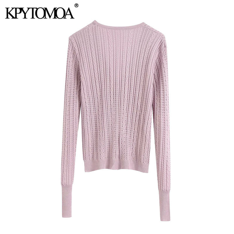 Women Fashion Jewellery Buttons Cable-knit Cardigan Sweater V Neck Long Sleeve Female Outerwear Chic Tops 210420