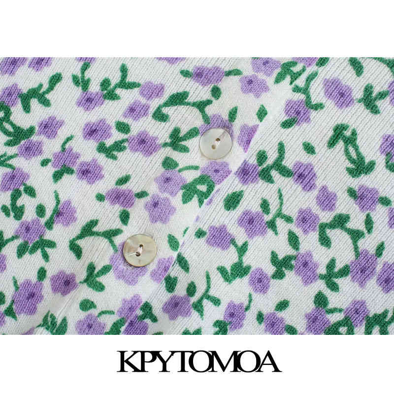 Women Fashion Floral Jacquard Cropped Knitted Cardigan Sweater Long Sleeve Female Outerwear Chic Tops 210420